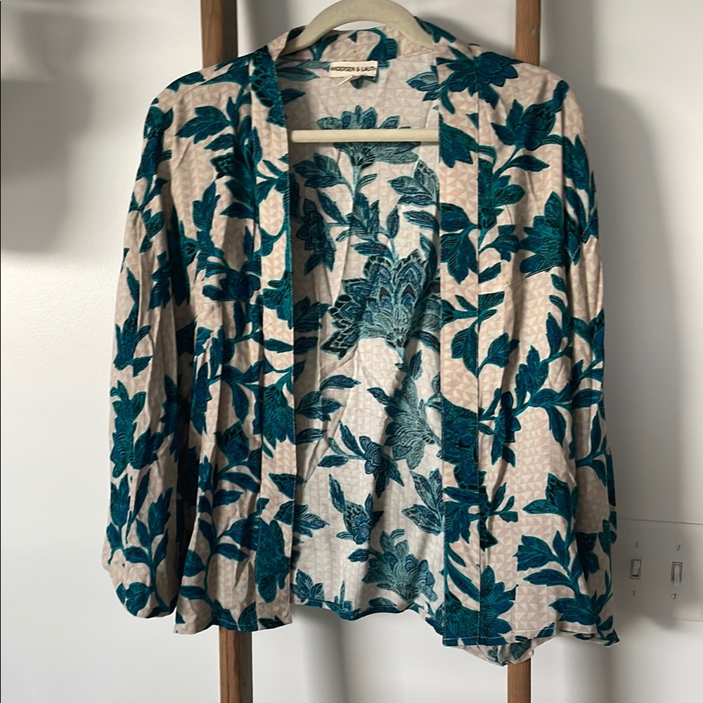 Teal Floral Open Cardigan